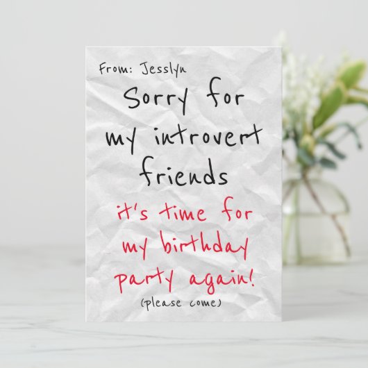 Invitation d'anniversaire de Introvert - Drôle Inv (Debout devant)
