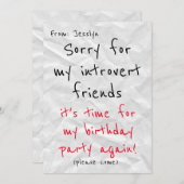 Invitation d'anniversaire de Introvert - Drôle Inv (Devant / Derrière)
