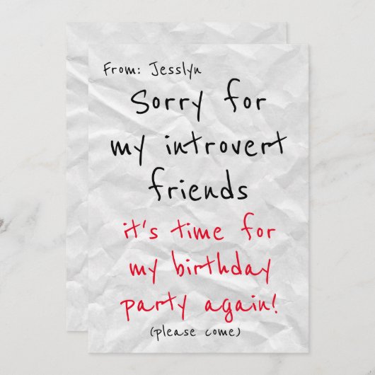 Invitation d'anniversaire de Introvert - Drôle Inv (Devant / Derrière)