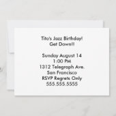 Invitation d'anniversaire de jazz (Dos)