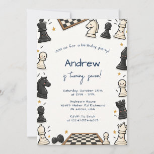 Invitation d'anniversaire de jeu d'échecs numériqu