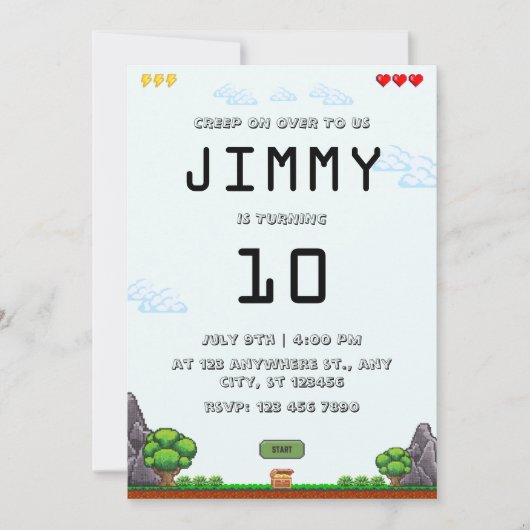 Invitation d'anniversaire de jeu Pixel (Devant)
