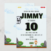 Invitation d'anniversaire de jeu pixel pour garçon (Devant / Derrière)