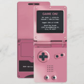 Invitation d'anniversaire de jeu portable Rose Rét (Devant / Derrière)