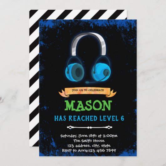 Invitation d'anniversaire de jeu vidéo (Devant / Derrière)