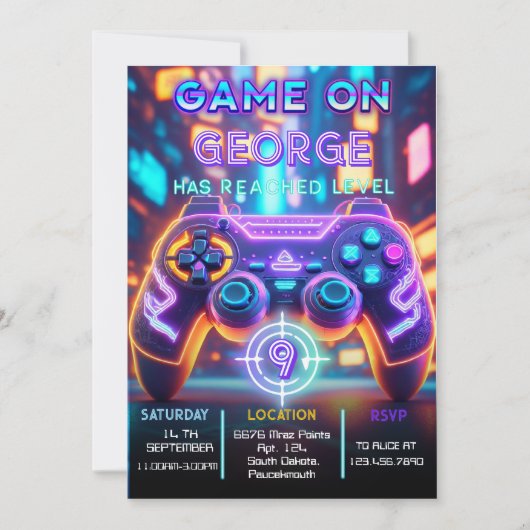Invitation d'anniversaire de jeu vidéo (Devant)