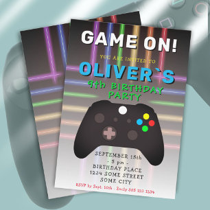 Invitation d'anniversaire de jeu vidéo Game On