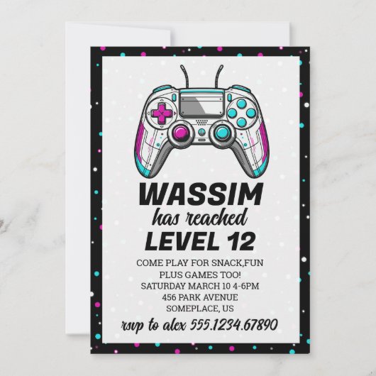 Invitation d'anniversaire de jeu vidéo Gamer Level (Devant)