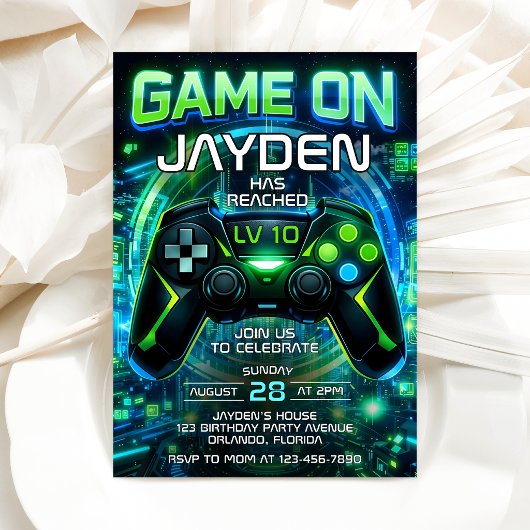 Invitation d'anniversaire de jeu vidéo Level up Ga
