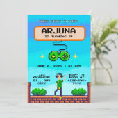 Invitation d'anniversaire de jeu vidéo rétro pixel (Debout devant)