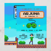 Invitation d'anniversaire de jeu vidéo rétro pixel (Devant / Derrière)