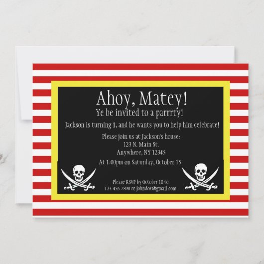 Invitation d'anniversaire de jolly roger de pirate (Devant)