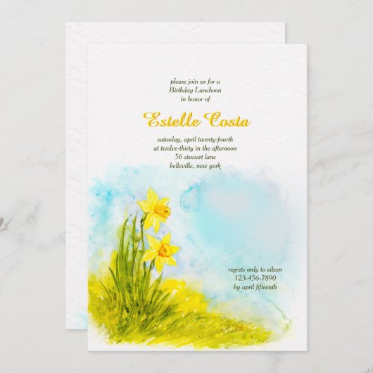 Invitation d'anniversaire de jonquilles (Devant / Derrière)