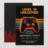 Invitation d'anniversaire de joueur - Jeu néon (Devant / Derrière)