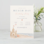 Invitation d'anniversaire de jour de plage minimal (Debout devant)