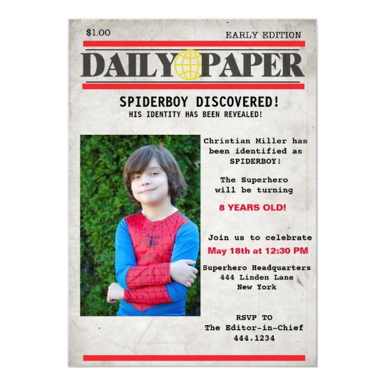 Invitation D Anniversaire De Journal De Super Zazzle Be Invitation D Anniversaire De Journal De Super Zazzle Be