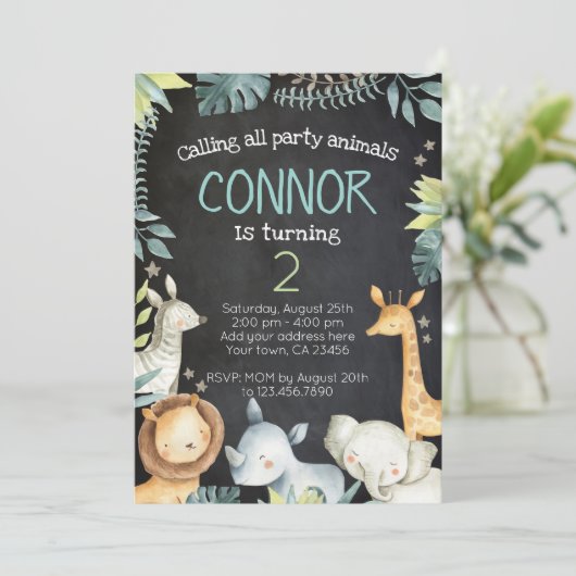 Invitation d'anniversaire de jungle de safari, (Debout devant)
