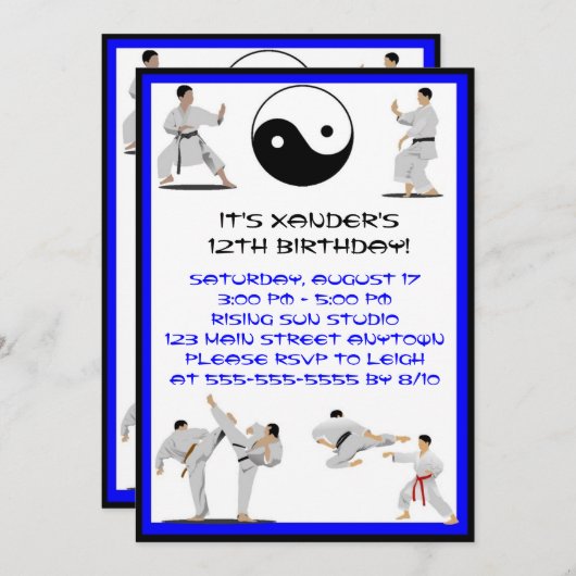 Invitation d'anniversaire de karaté (Devant / Derrière)