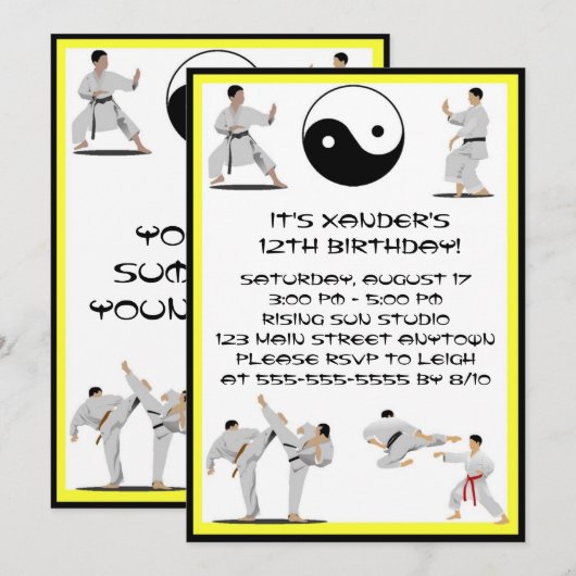 Invitation d'anniversaire de Karate (Devant / Derrière)