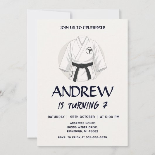 Invitation d'anniversaire de karaté pour garçons (Devant)