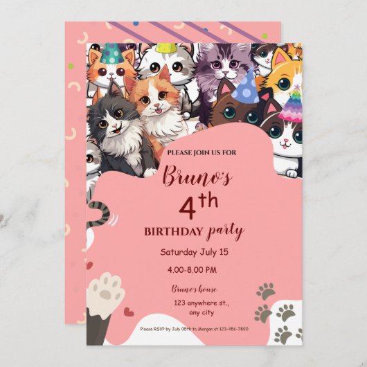 Invitation d'anniversaire de Kitten (Devant / Derrière)