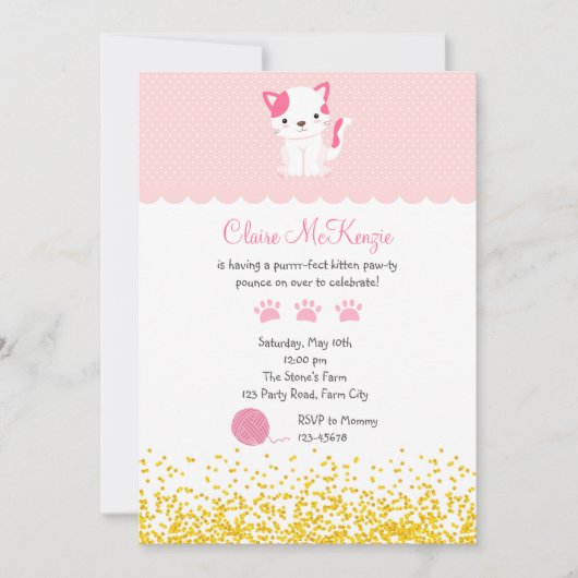 Invitation d'anniversaire de Kitten (Cute Kitty Ca (Devant)