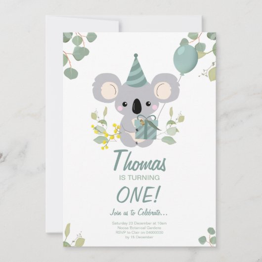 Invitation d'anniversaire de Koala (Devant)