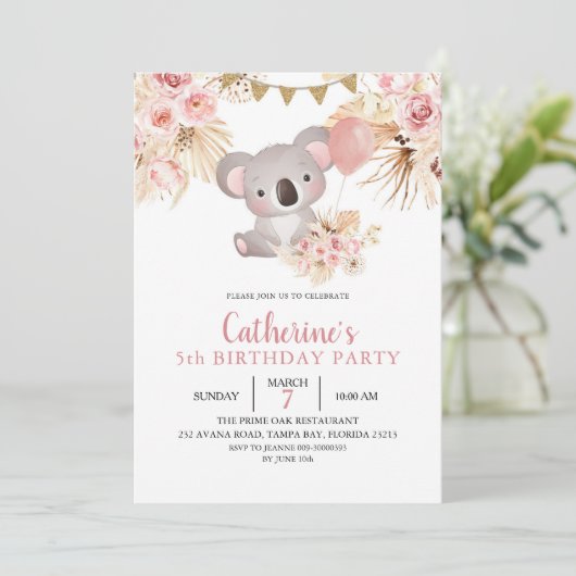 Invitation d'anniversaire de Koala et Pampas Grass (Debout devant)