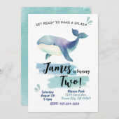 Invitation d'anniversaire de la baleine océanique (Devant / Derrière)