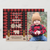 Invitation d'anniversaire de la bûcheron Rouge pla (Devant / Derrière)