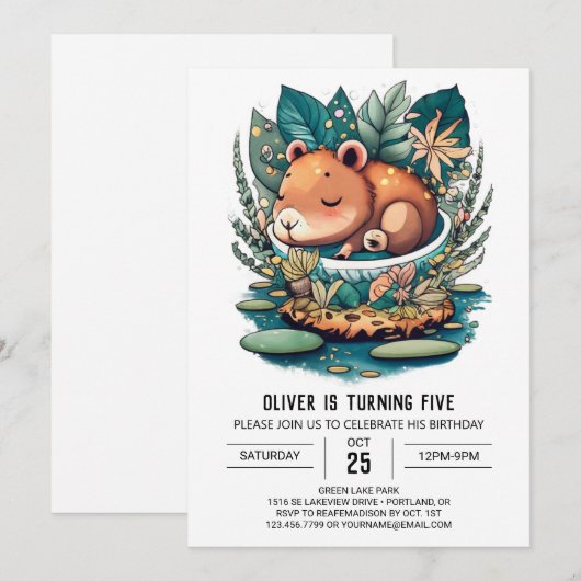 Invitation d'anniversaire de la Capybara (Devant / Derrière)