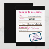 Invitation d'anniversaire de la carte de bibliothè (Devant / Derrière)