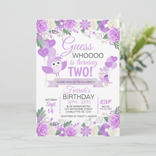 Invitation d'anniversaire de la chouette (Debout devant)