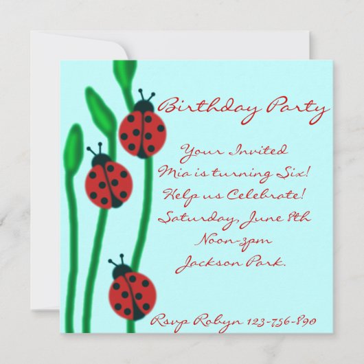 Invitation d'anniversaire de la coccinelle bleue r (Devant)