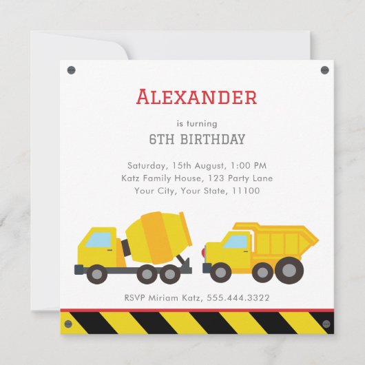 Invitation d'anniversaire de la CONSTRUCTION (Devant)