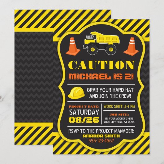 Invitation d'anniversaire de la construction avec  (Devant / Derrière)