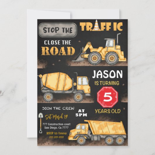 Invitation d'anniversaire de la construction noire (Devant)