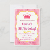 Invitation d'anniversaire de la Couronne rose | za (Devant)