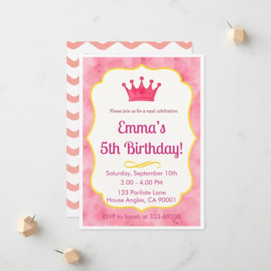 Invitation d'anniversaire de la Couronne rose | za (Devant/Arrière en situation)