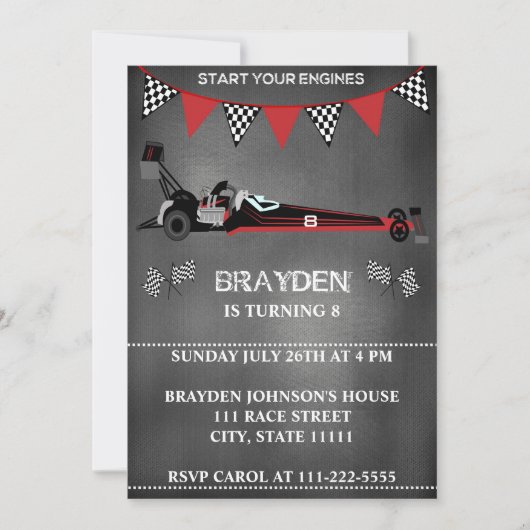 Invitation d'anniversaire de la course de tableau  (Devant)