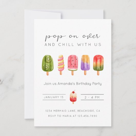 Invitation d'anniversaire de la crème glacée d'été (Devant)