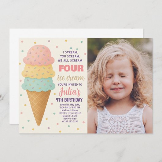 Invitation d'anniversaire de la crème glacée modif (Devant / Derrière)