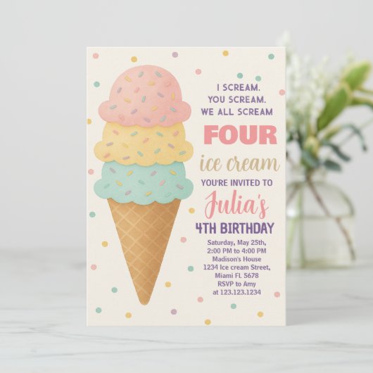 Invitation d'anniversaire de la crème glacée modif (Debout devant)