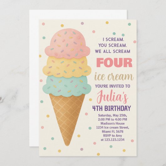 Invitation d'anniversaire de la crème glacée modif (Devant / Derrière)