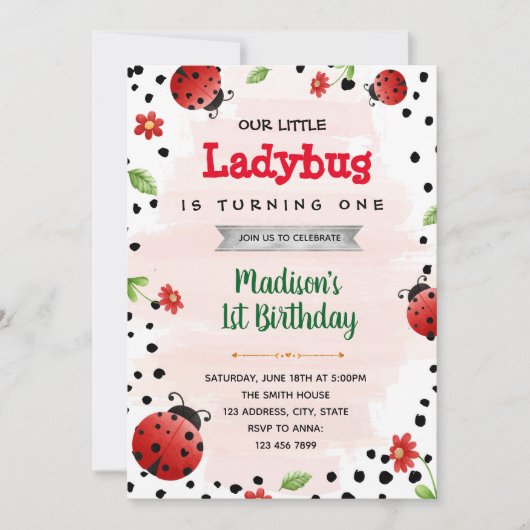 invitation d'anniversaire de la douche Ladybug (Devant)