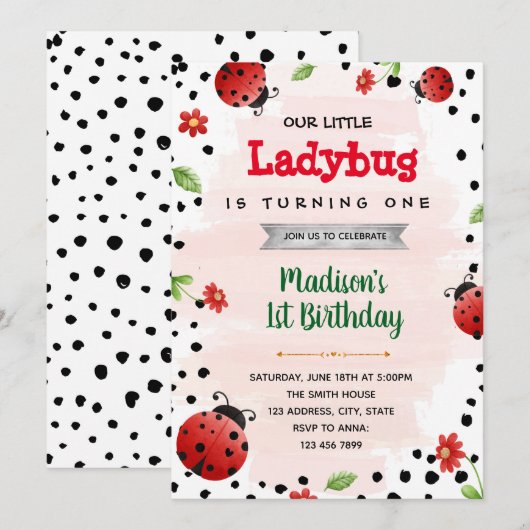 invitation d'anniversaire de la douche Ladybug (Devant / Derrière)