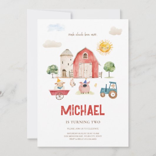 Invitation d'anniversaire de la ferme (Devant)