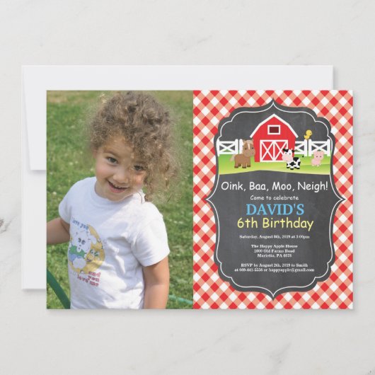 Invitation d'anniversaire de la ferme au tableau n (Devant)