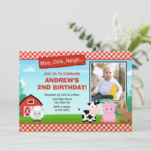 Invitation d'anniversaire de la ferme Barnyard (Debout devant)