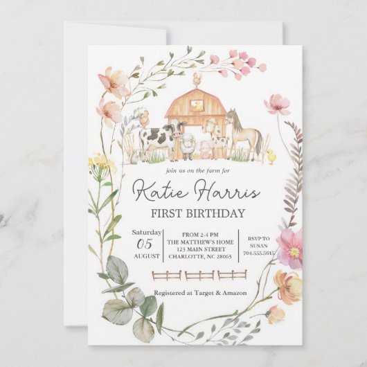 Invitation d'anniversaire de la ferme de fleurs sa (Devant)